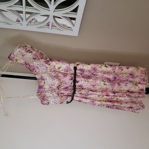 Floral One Size Shoulder Dress with Belt